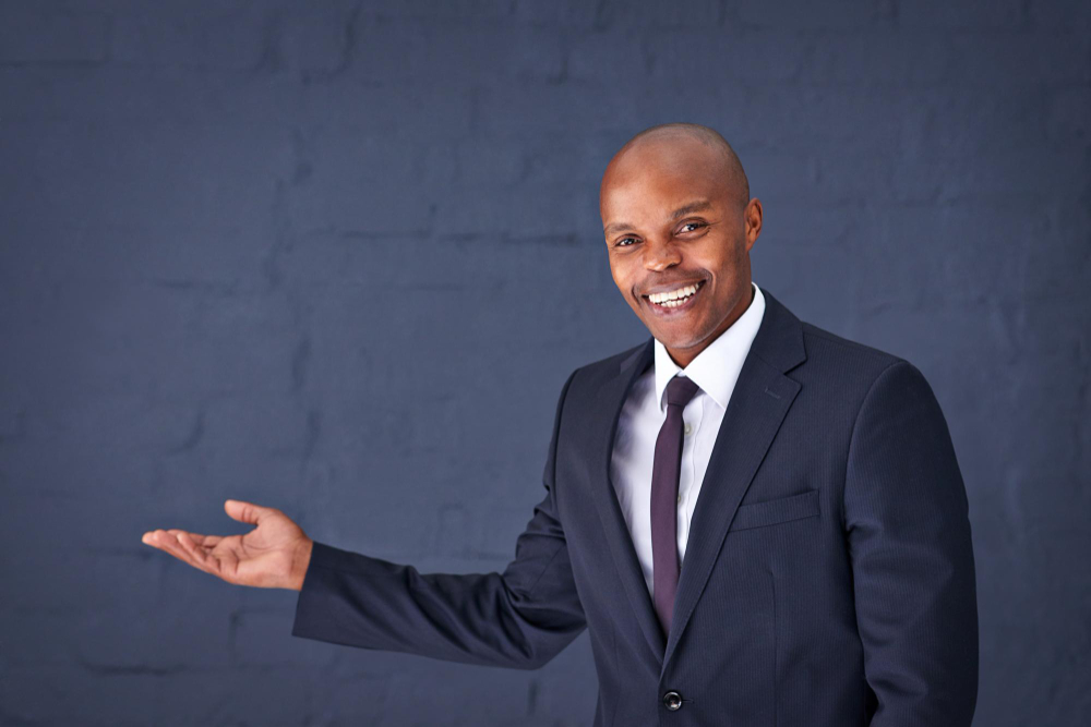 man african with welcome gesture